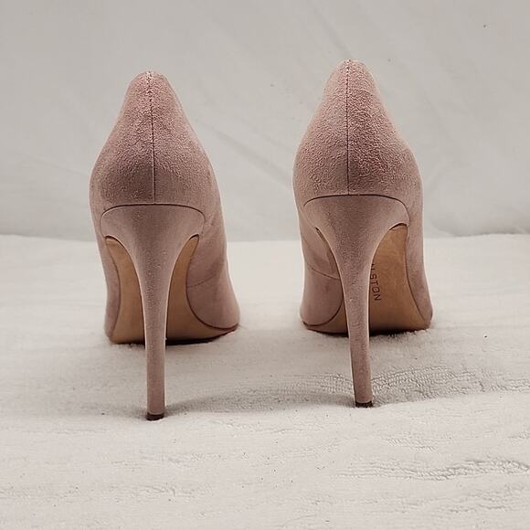 HALSTON HERITAGE CLAUDIA BIEGE/PINK LEATHER UPPER SUEDE STILLETO PUMPS 8.5 GUC - Picture 9 of 16